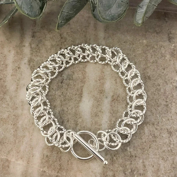 925 Sterling Silver Chunky Chain Link Bracelet Silver Large Link Bracelet - Picture 1 of 6